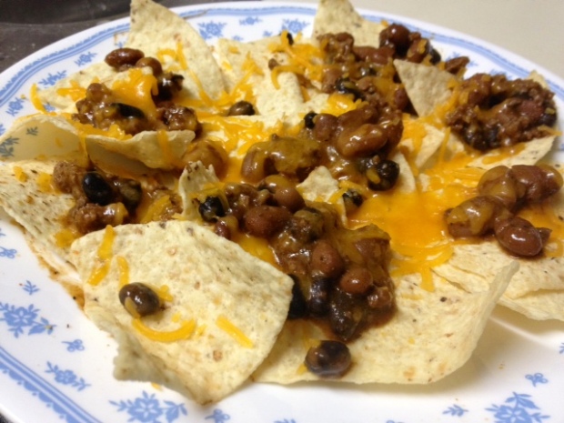 meat & beans finished nachos