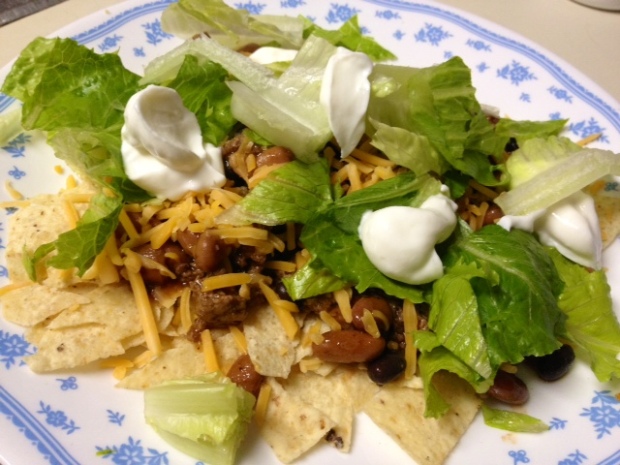 meat & beans finished taco salad