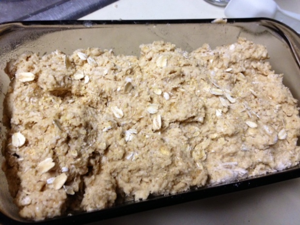 brown oatmeal soda bread dough pan