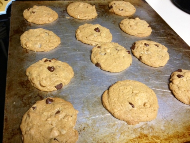 peanut butter oatmeal choc chip cookies baked