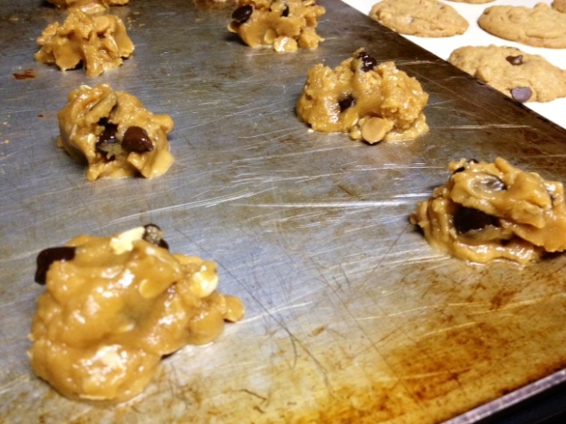 peanut butter oatmeal choc chip cookies ready to bake