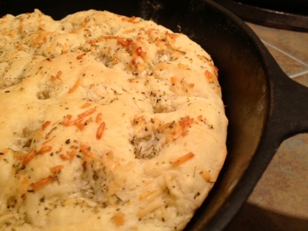 one hour skillet focaccia finished