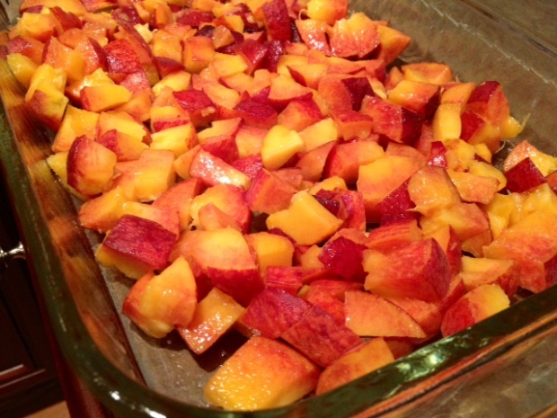 peach cardamom crisp peaches chopped pan2