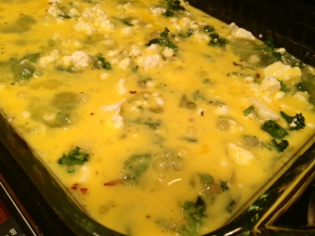 spinach kale & feta egg casserole assembled
