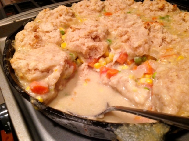 Chicken Pot Pie with Drop Biscuit Crust dipped up