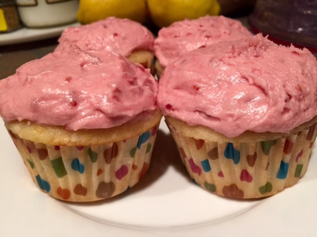 Lemon Cupcakes with Raspberry Frosting closeup